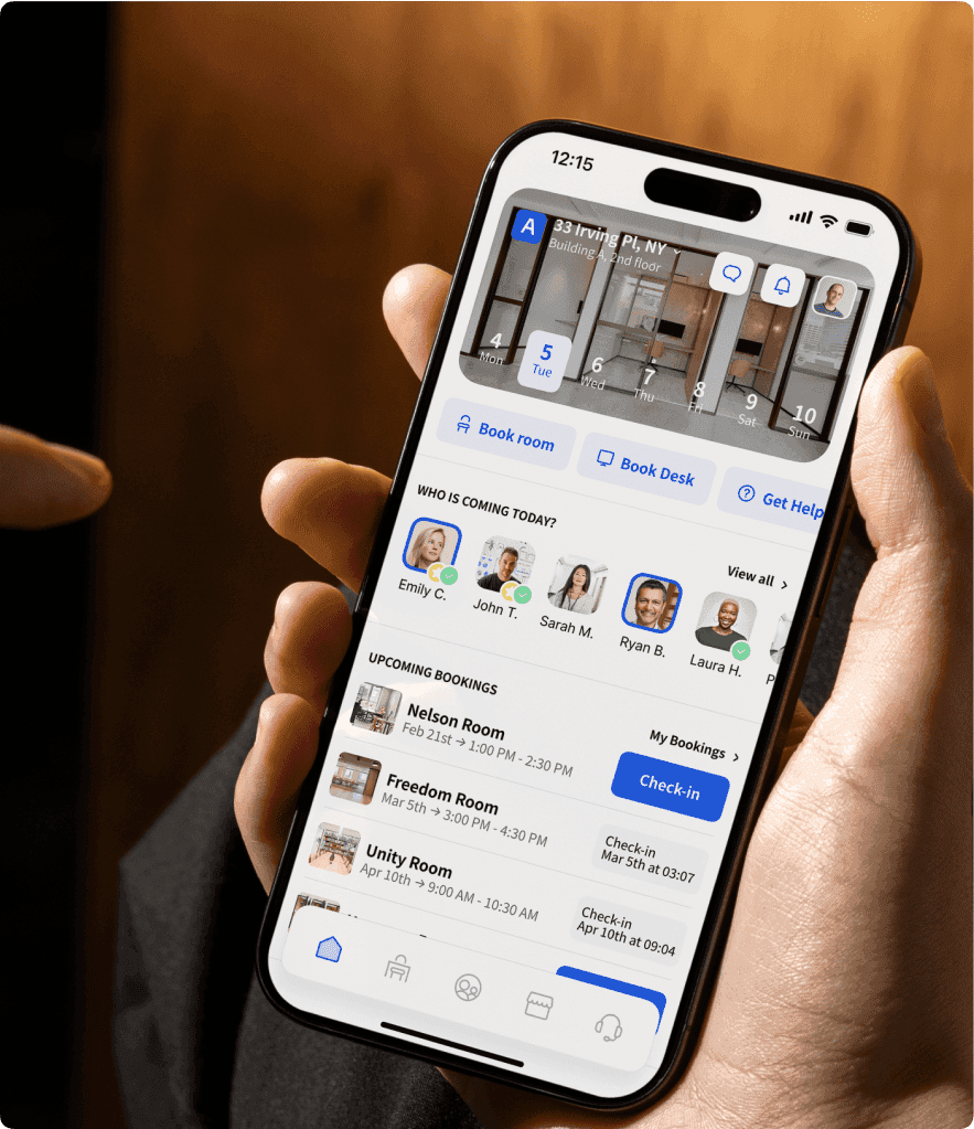 Person holding a smartphone using Archie space management app.
