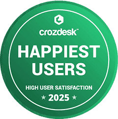 Crozdesk logo with text 'Happiest Users 2025'