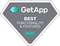 GetApp logo with text 'Best Functionality & Features 2025'